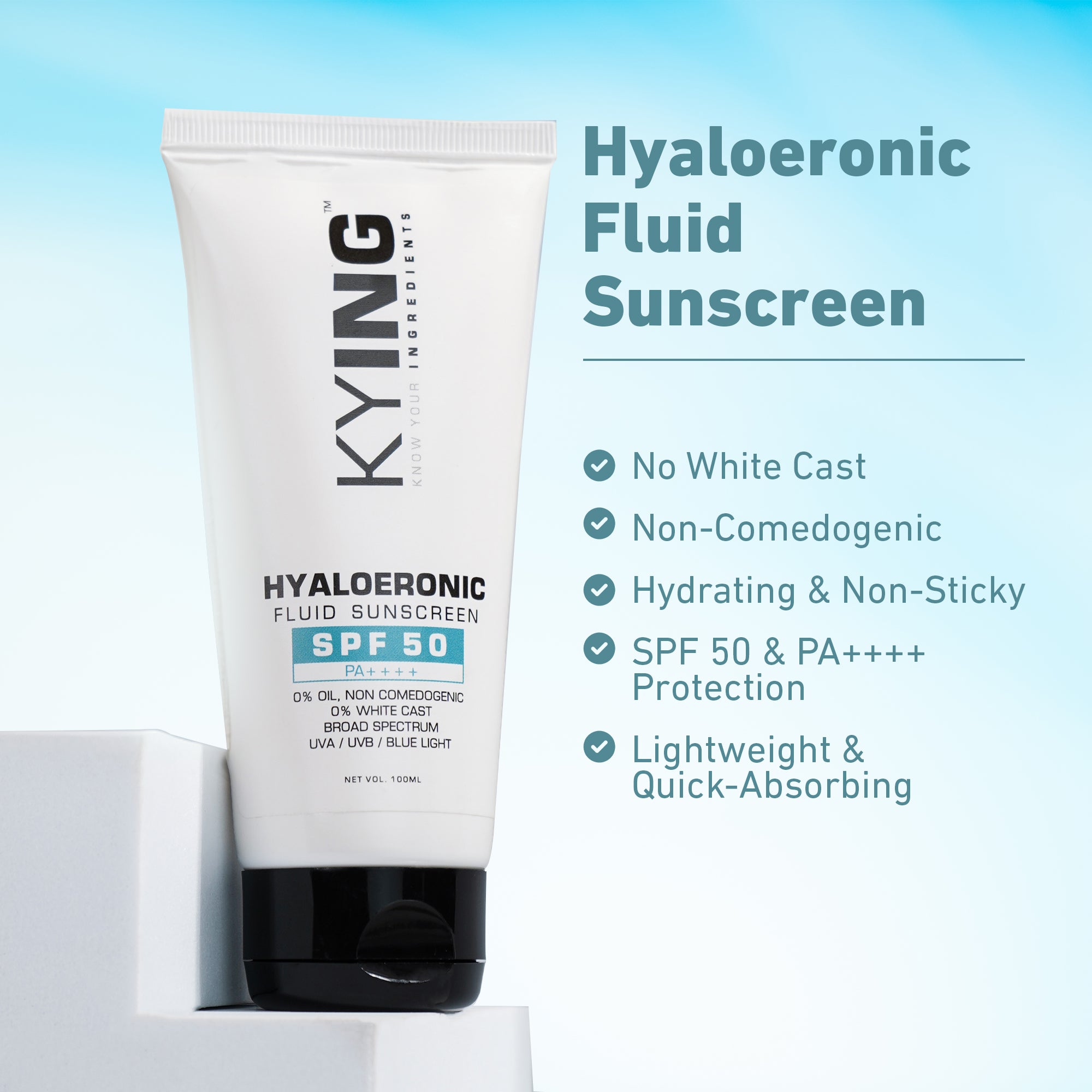 KYING Hyaloeronic Fluid Sunscreen SPF50 PA++++, 100ml - Defend and Hydrate